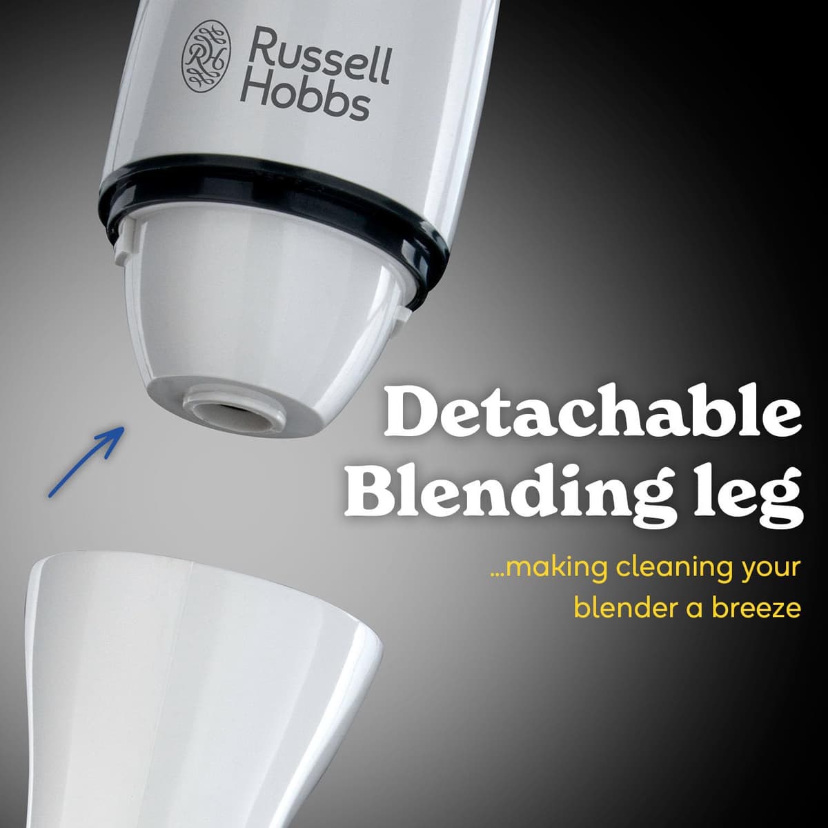 Russell Hobbs Food Collection Electric Hand Blender, 2 Speeds and Pulse Technology, Detachable blending leg for easy cleaning, Stainless steel blades, 200W, 22241 — view 3