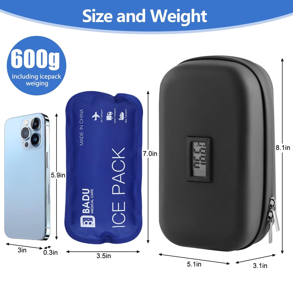 Funda de viaje con enfriador de insulina, aprobado por la TSA portátil con aislamiento para diabéticos con visualización de temperatura del termómetro, organizador de medicamentos — view 4