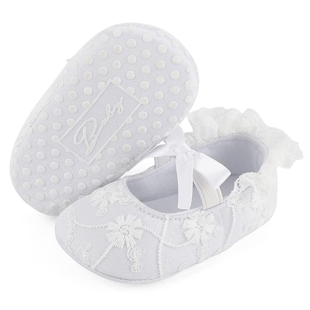 LACOFIA Baby Girls Christening Shoes Bowknot Infant Crib Shoes Anti-Slip Soft Sole Prewalkers — view 2