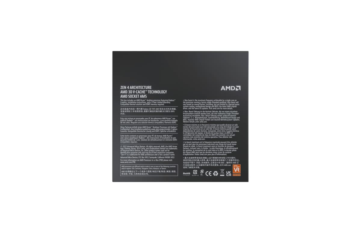 AMD Ryzensets 7 7800X3D Processor with 3D V Cache technology (integrated Radeon Graphics, 8 cores/16 threads, 120W TDP, AM5 Socket, 104MB cache, up to 5.0 GHz max boost, no cooler) — view 4