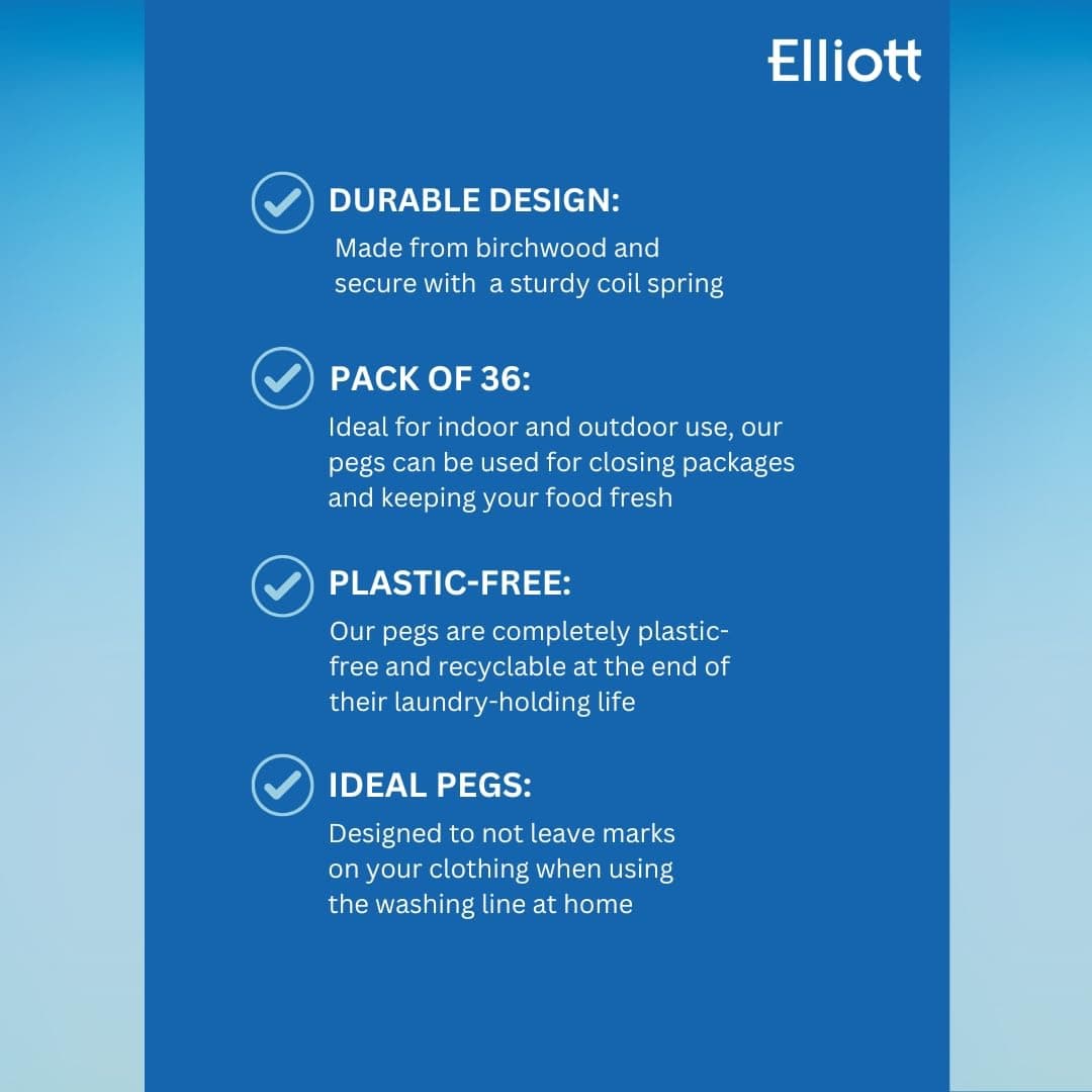 Elliott Hardwood Clothes Pegs with Metal Coil Spring for Firm Grip, Contoured to Prevent Leaving Marks on Clothing, This Pack Include 36 Pegs Ideal for Outdoor and Indoor Use — view 4