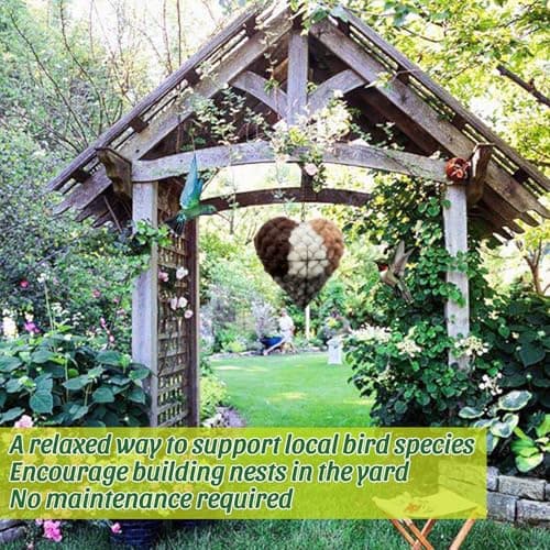 Handmade Alpaca Fiber Bird Nesting Heart, Reusable Nest Core Hummingbirds Nesting Material Bracket for Bird Enthusiasts, Garden Dispenser Tree Shelter Birdhouse for Birds Lovers — view 3