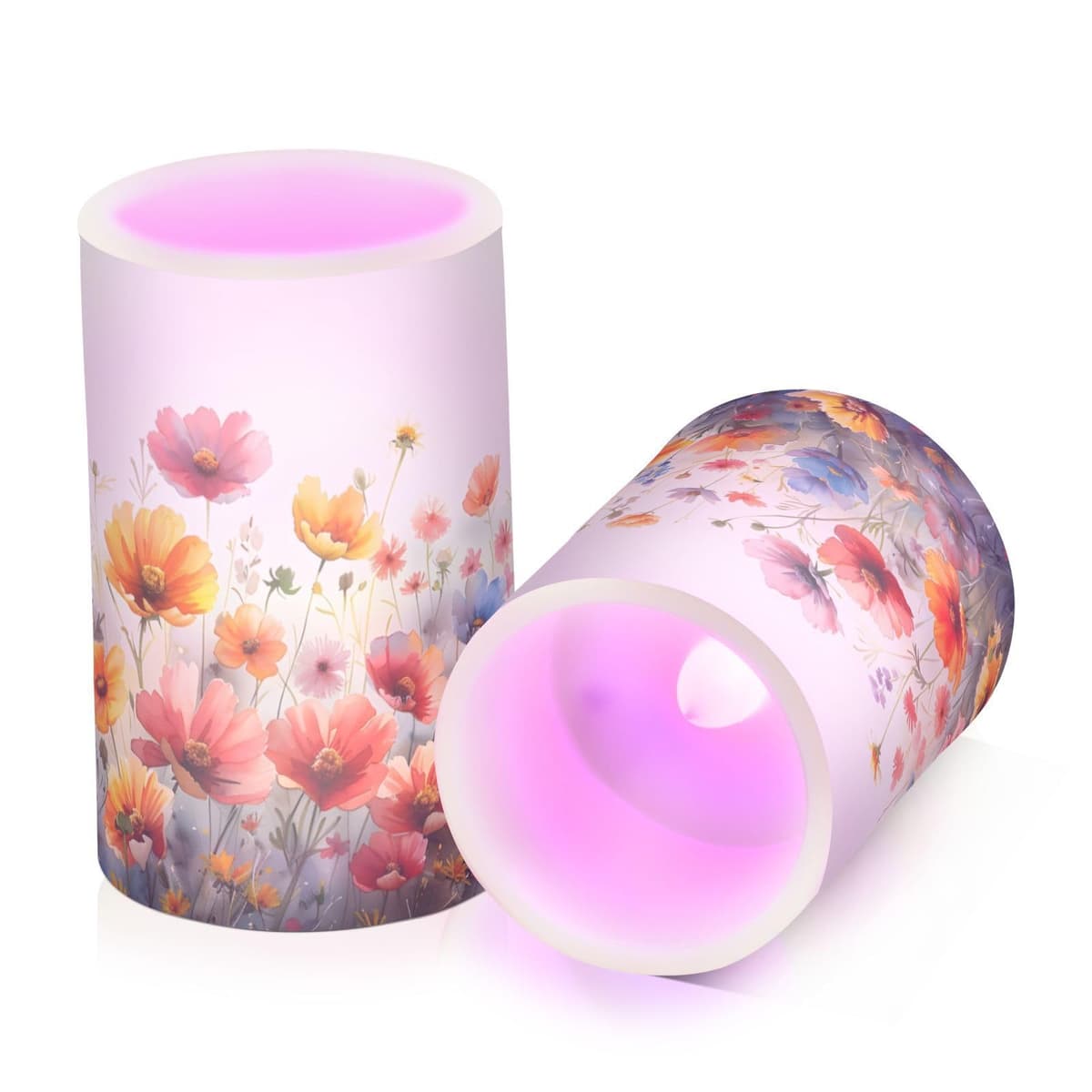 Mnsruu Flickering Flameless Candles Spring Flower Garden LED Candles with Remote Timer Set of 2 Battery Operated Candle Home Decoration — view 2