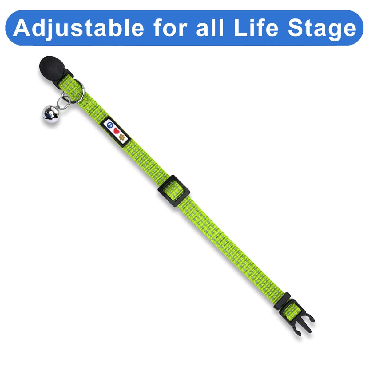 Pawtitas Collar Ajustable para Gato Reflectante con Campana Desmontable Verde — view 5