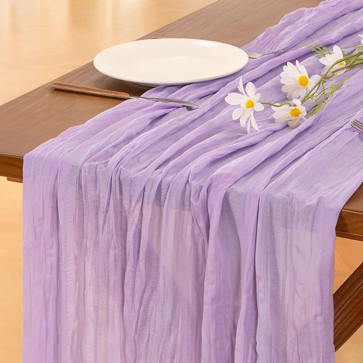 Socomi Beige Cheesecloth Table Runner Easter Spring Boho Rustic Gauze 120 inch 10FT Cheese Cloth Runner for Wedding Party Baby Shower Birthday Home Decor Holiday Decorations — view 10