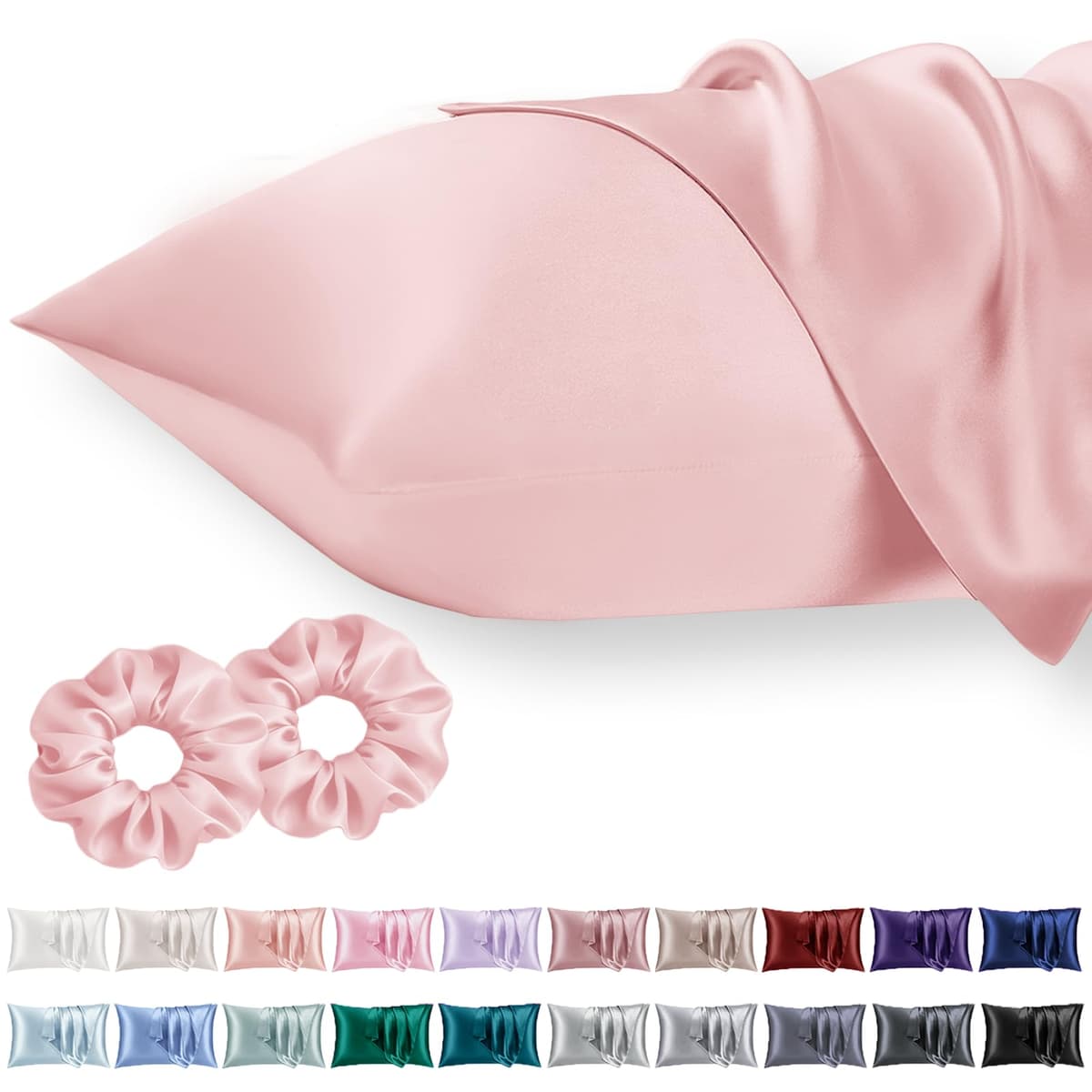 Vielit 2 Pack Satin Pillowcase for Hair and Skin Cooling,Soft as Silk Pillowcase for Hair and Skin,Easier Care than Silk Pillow Case Beige 50x75cm Gifts for Women Envelope & 2 Scrunchies — view 59