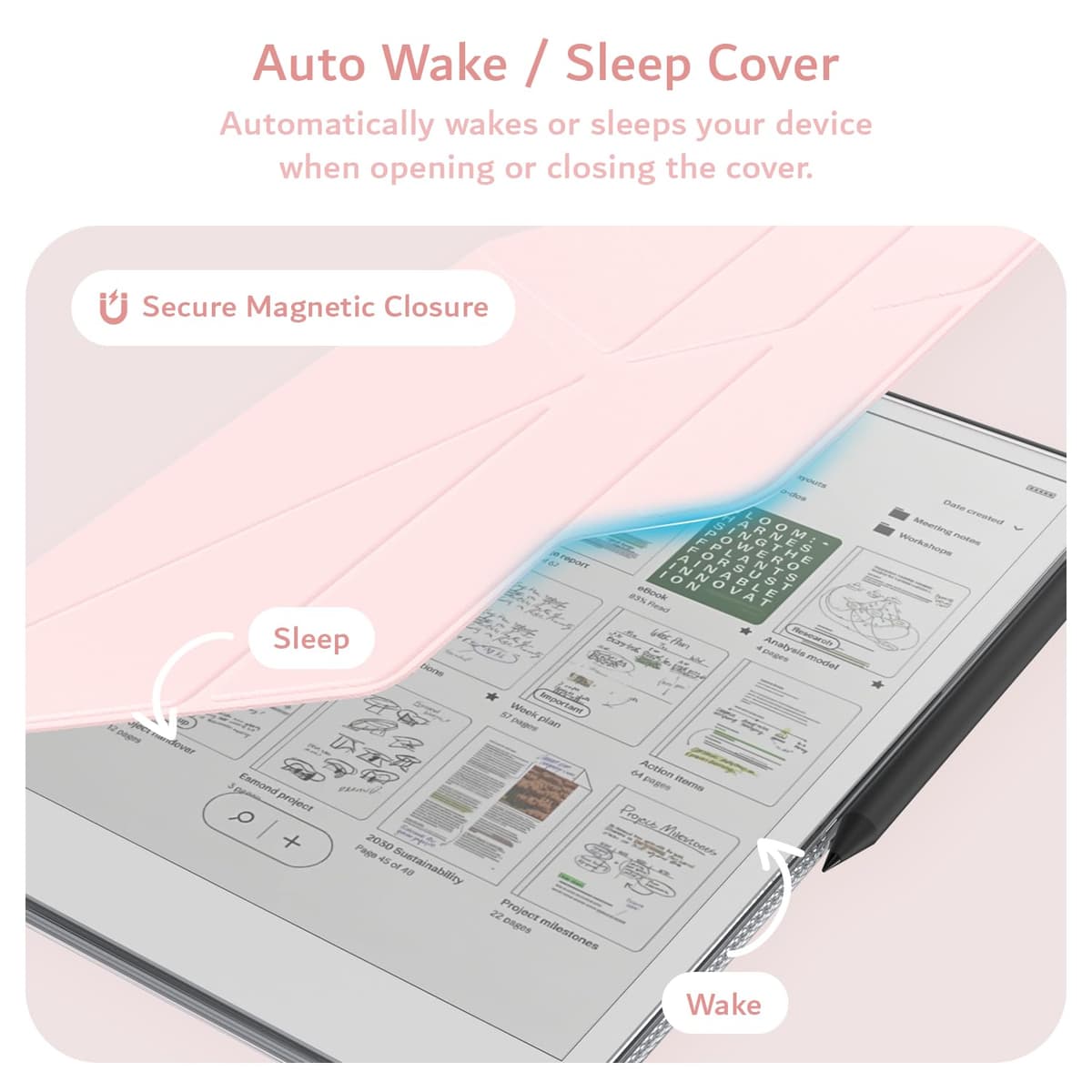 TUDIA M-FLIP Detachable Clear Magnetic Case for reMarkable Paper Pro 11.8" - Slim Transparent Cover with [Auto Wake/Sleep] Strong Magnetic Closure, Foldable Stand & Built-In Stylus Slot (Pink) — view 4