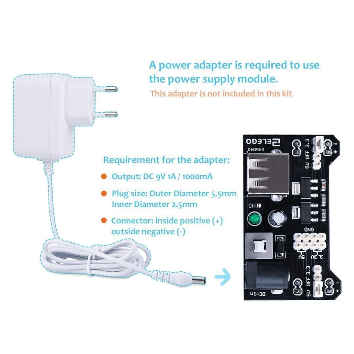 ELEGOO Electronics Fun Kit with Power Supply Module, Jumper Wire, Precision Potentiometer, 830 tie-points Breadboard for Arduino, Raspberry Pi, STM32, Datesheet Available — view 3