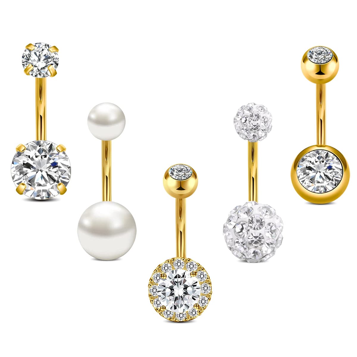Crdifu Pack of 5 Stainless Steel Belly Button Ring Set 14 Gauge 10mm Barbell Navel Bars Piercing Jewellery — view 10