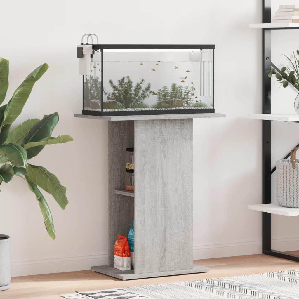vidaXL Engineered Wood Aquarium Stand in Sonoma Grey - Moisture Fish Tank Stand with Storage Space - Stylish Home Decoration Accent — view 2