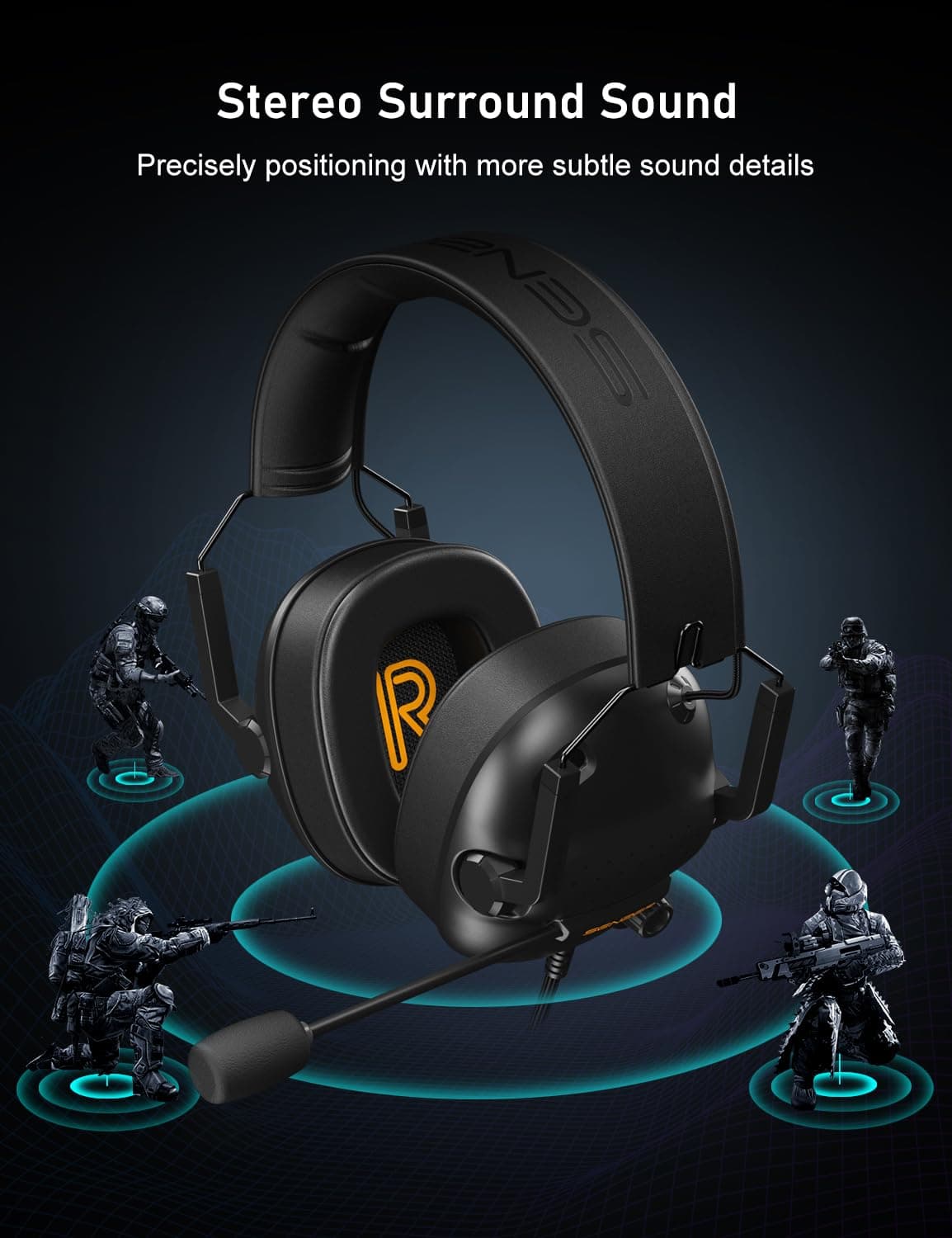 SENZER SG500 Surround Sound Pro Gaming Headset with Noise Cancelling Microphone - Soft Memory Foam Padding - Portable Foldable Headphones for PC, PS4, PS5, Xbox One, Switch — view 2