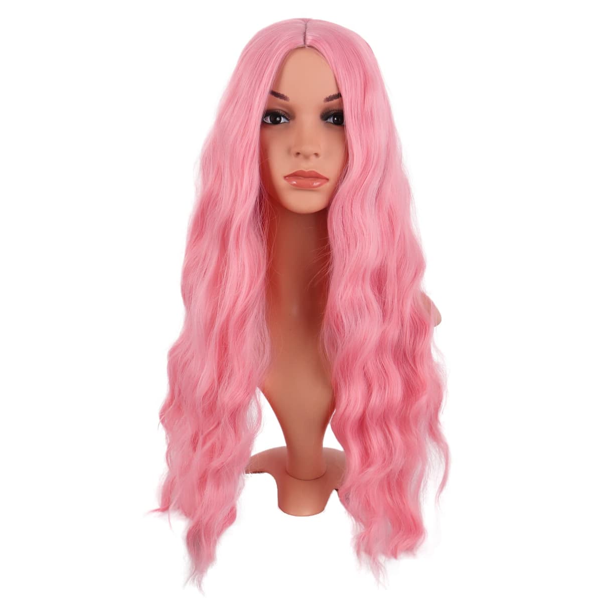 MapofBeauty 24 Pulgada/60 cm Largo Lacio Peluca Con Flequillo Sintética Cabello Heat Resistente Para Fiesta de Cosplay (Rosa Caliente) — view 18