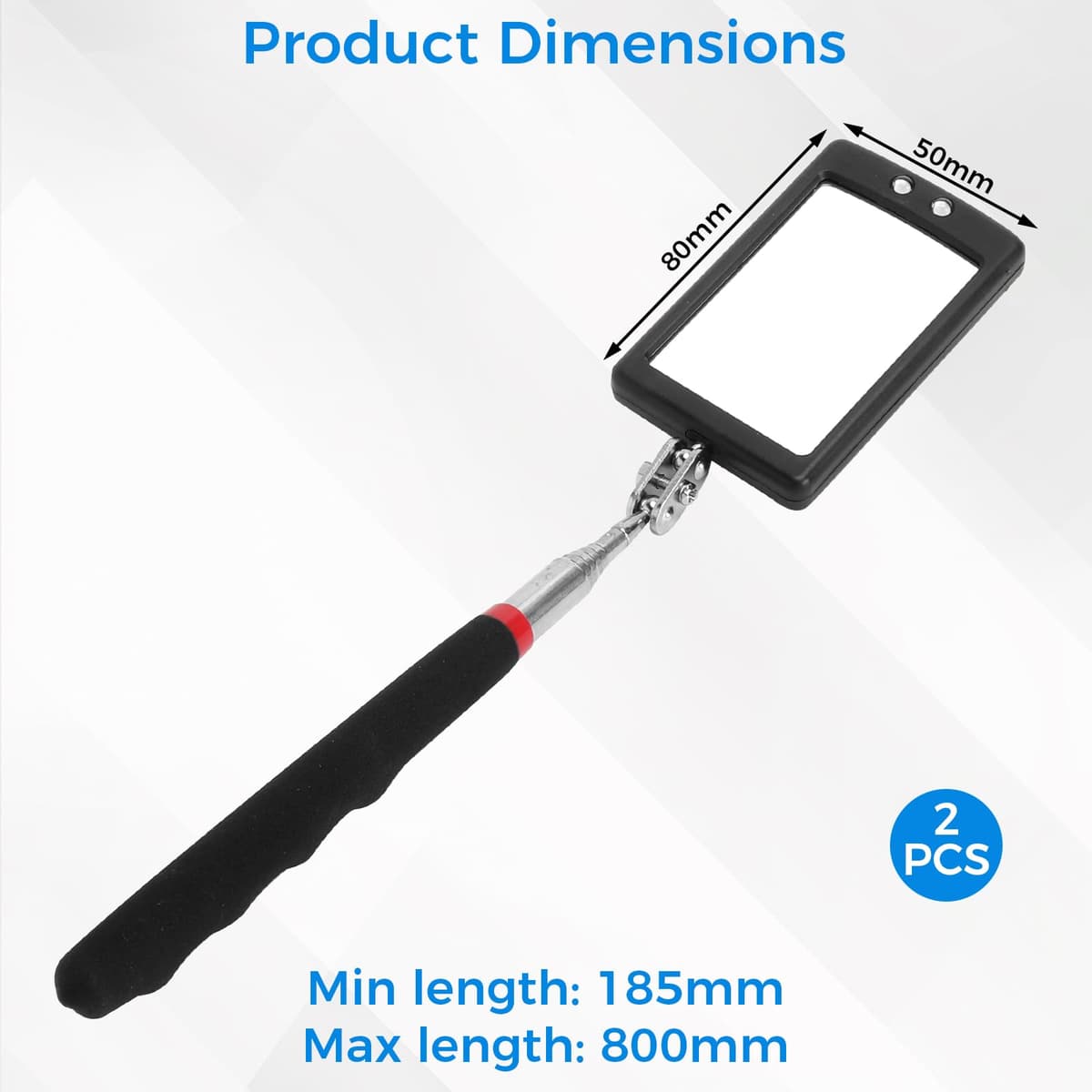 TNSLAND 2 PCS Espejo de Inspección Telescópico con LED, Espejo 360 Grados con Luz, Espejo Telescópico Extensible 80 cm con Iluminación para Inspección Bajo el Coche, Taller, Espacios Estrechos — view 2