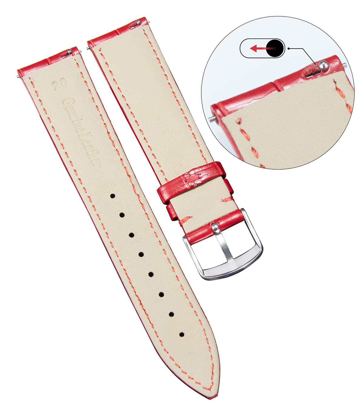 BINLUN Quick Release Leather Watch Straps Replacement Watch Bands Smart Watch Strap Crocodile Pattern in 10 Colors 13 Sizes with Silver/Gold/Rose-Gold Buckle for Men Women(10mm-24mm) — view 174