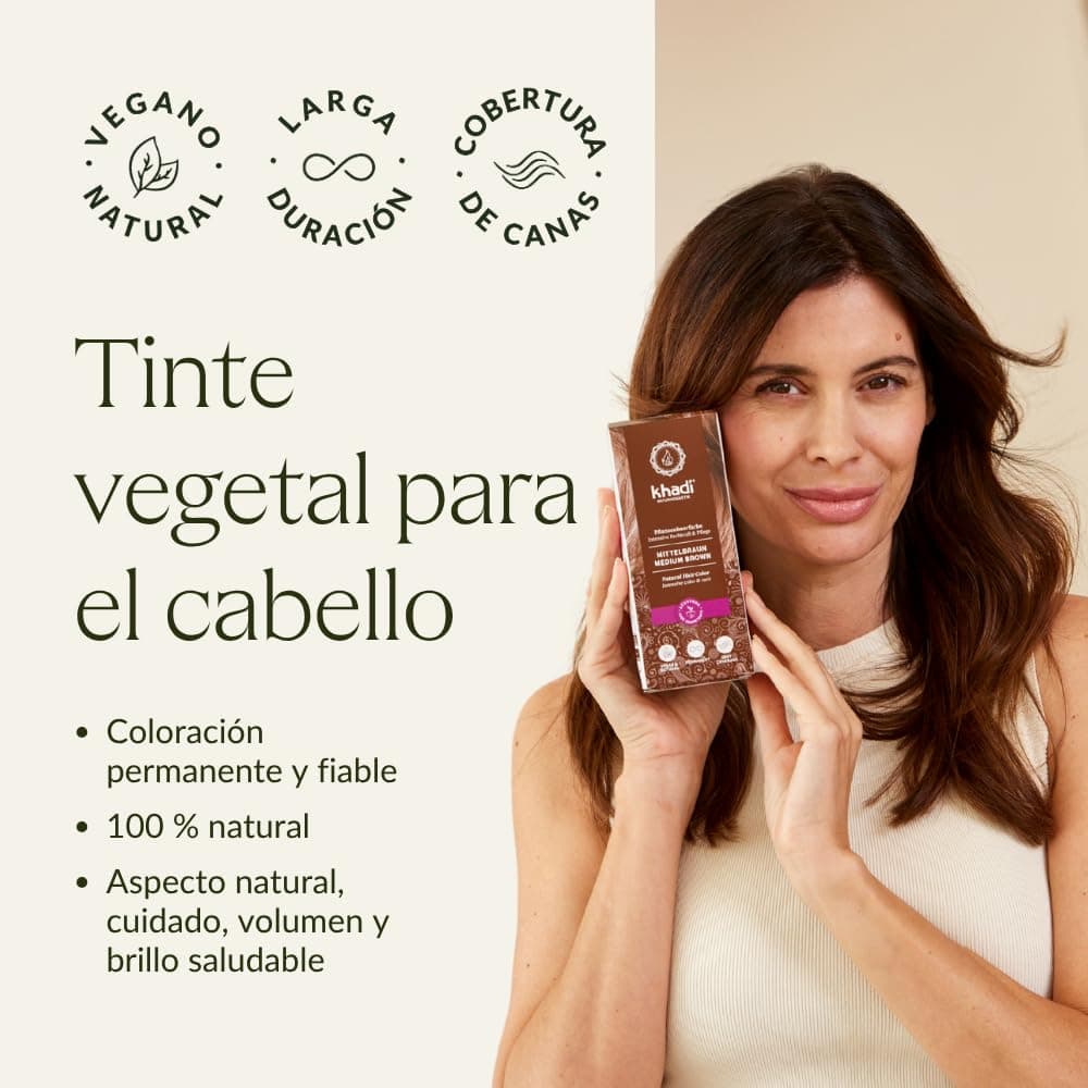 khadi CASTANO MEDIO Tinte vegetal para el cabello - tinte para un color castaño canela vivo y cálido hasta un castaño medio intenso y profundo - 100% vegetal - 100 g — view 3