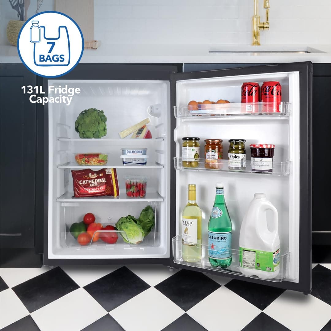 Igenix IG255B Freestanding Under Counter Larder Fridge with 2 Adjustable Glass Shelves, 1 Salad Drawer with Shelf On Top, Reversible Door, 131 Litre Capacity, 55 cm Wide, Black — view 5
