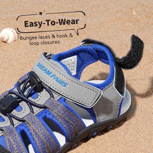 DREAM PAIRS Kids Sandals Toddler Girls & Boys Summer Outdoor Athletic Sport Sandals for Toddler/Little Kids/Big Kids,Size 13 Little Kid,Grey/Royal,171111-K — view 3