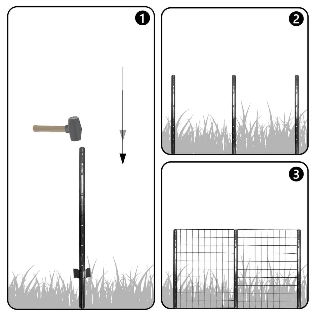Thealyn Fence Posts 7 ft / 213 cm, Pack of 10 - for 5 ft Wire Fence Mesh, Metal Post with U-Channel, Steel Poles U Post for Garden Wire Mesh Poles for Chicken Wire Mesh — view 4