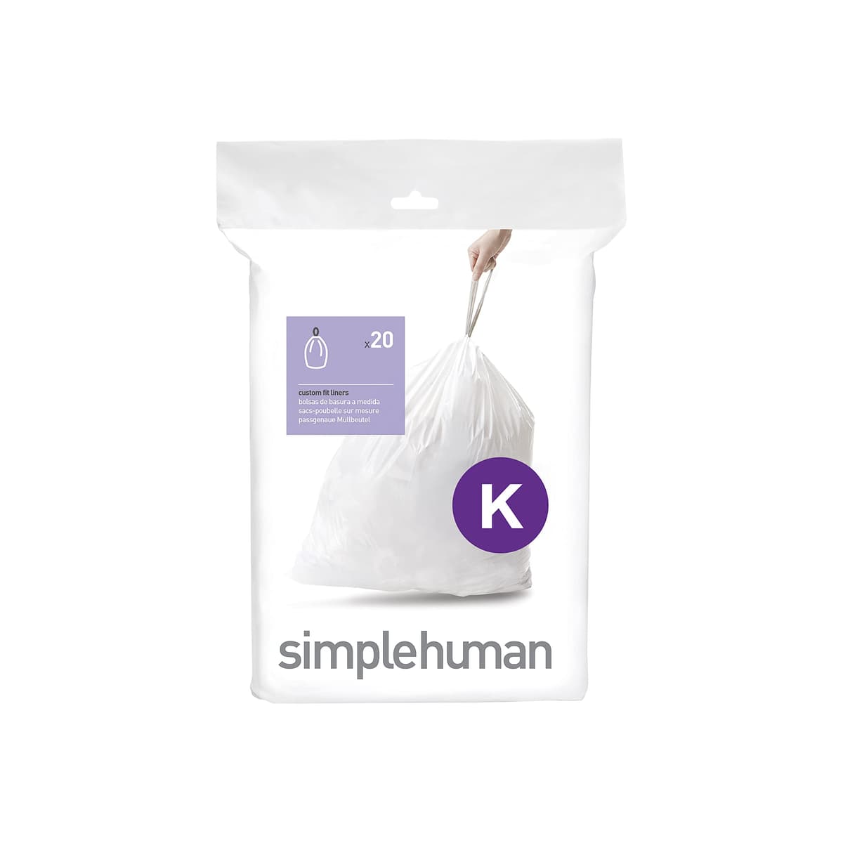 simplehuman CW0408 3 x paquete de 20 bolsas de basura a medida (60 bolsas), código V, plástico blanco — view 38