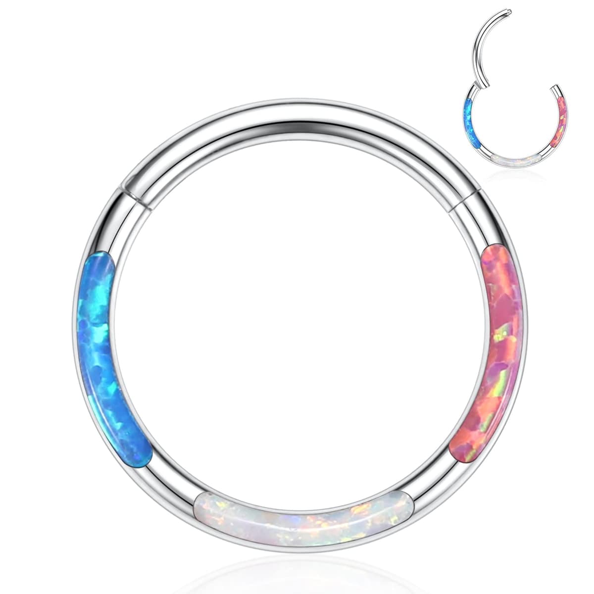hengkaixuan CZ Opal Septum Jewellery Daith Ring Conch Hoop Seamless Clicker Ring Surgical Steel Rook Tragus Conch Piercing Jewellery Small Hoop Earring Nose Hoop Ring — view 9