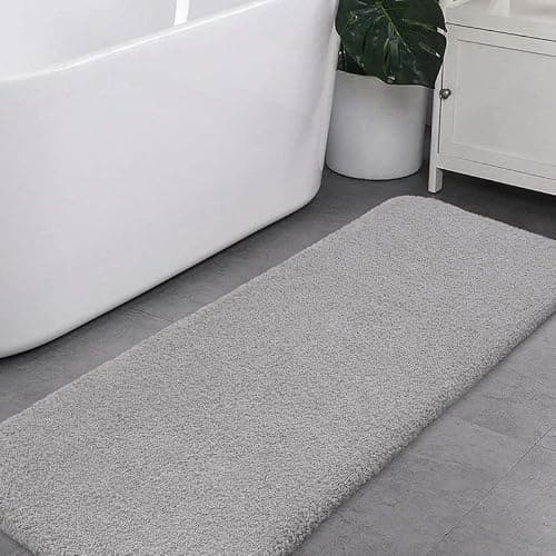 VANZAVANZU Bathroom Runner Rugs 20"x70" Ultra Soft Absorbent Non Slip Fluffy Thick Microfiber Cozy Bath Mat for Tub Shower Bathroom Floors Accessories(Light Gray)