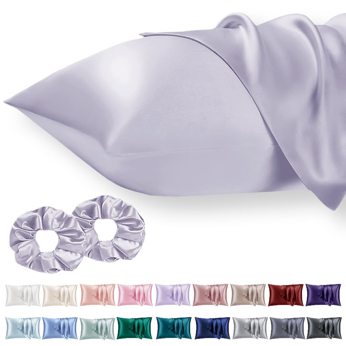 Vielit 2 Pack Satin Pillowcase for Hair and Skin Cooling,Soft as Silk Pillowcase for Hair and Skin,Easier Care than Silk Pillow Case Beige 50x75cm Gifts for Women Envelope & 2 Scrunchies — view 72
