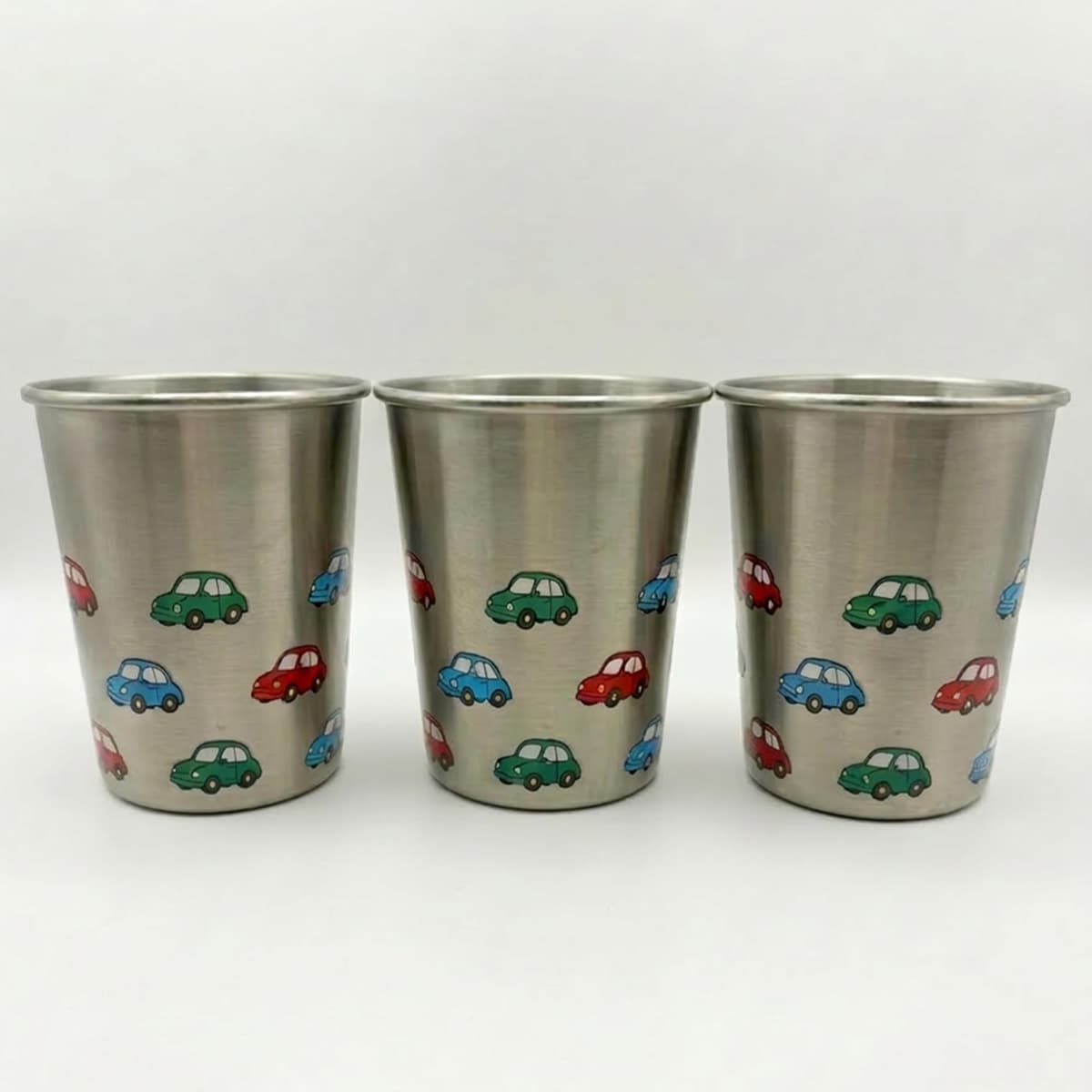 Open Cup Set of 3 Items | Stainless Steel | Plastic-Free | Kids Design | Ideal for Children, Toddlers and Babies (6 Months +) | 230ml x 3 (Car)