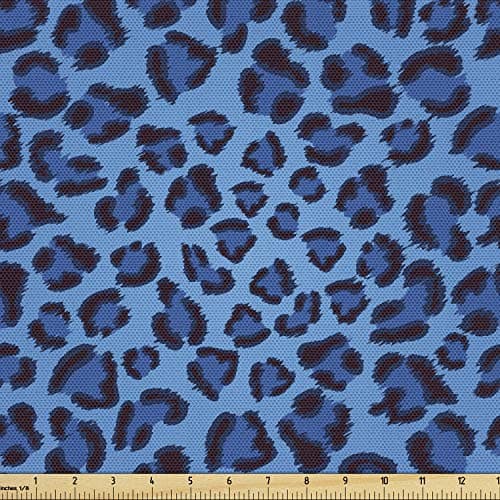 Lunarable Animal Print Fabric by The Yard, Leopard Skin Animal Print Design Creative Contemporary Artwork, Decorative Fabric for Upholstery and Home Accents, 1 Yard, Soft Blue