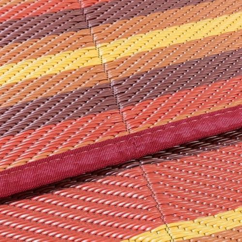 WondRg Outdoor Rug Patio Mat 5x8 Waterproof Plastic Straw Red Orange Stripe Tapis Exterieur for Camping Picnic Deck Washable Outside Carpet Balcony Backyard Porch RV Portable Reversible Lightweight — view 5