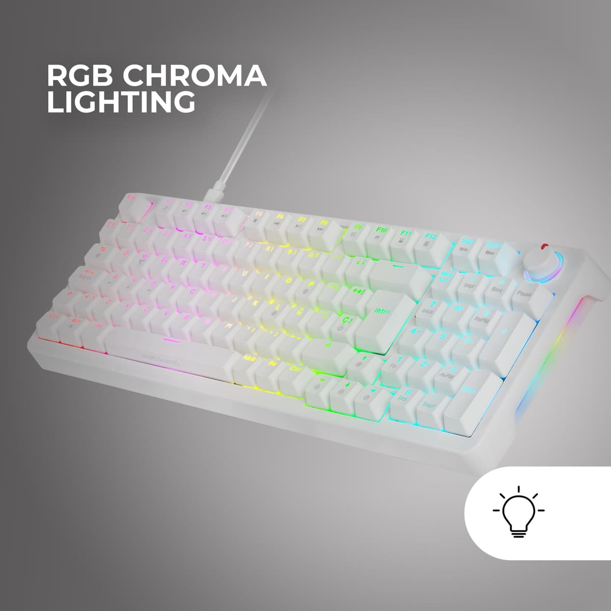 Mars Gaming MKPRO, US, Teclado Mecánico Gaming Completo, RGB Chroma, Switches Hot-Swap Mecánicos, Antighosting, Rueda de Control, Software, Multiplataforma, Switch Silent, Blanco — view 3