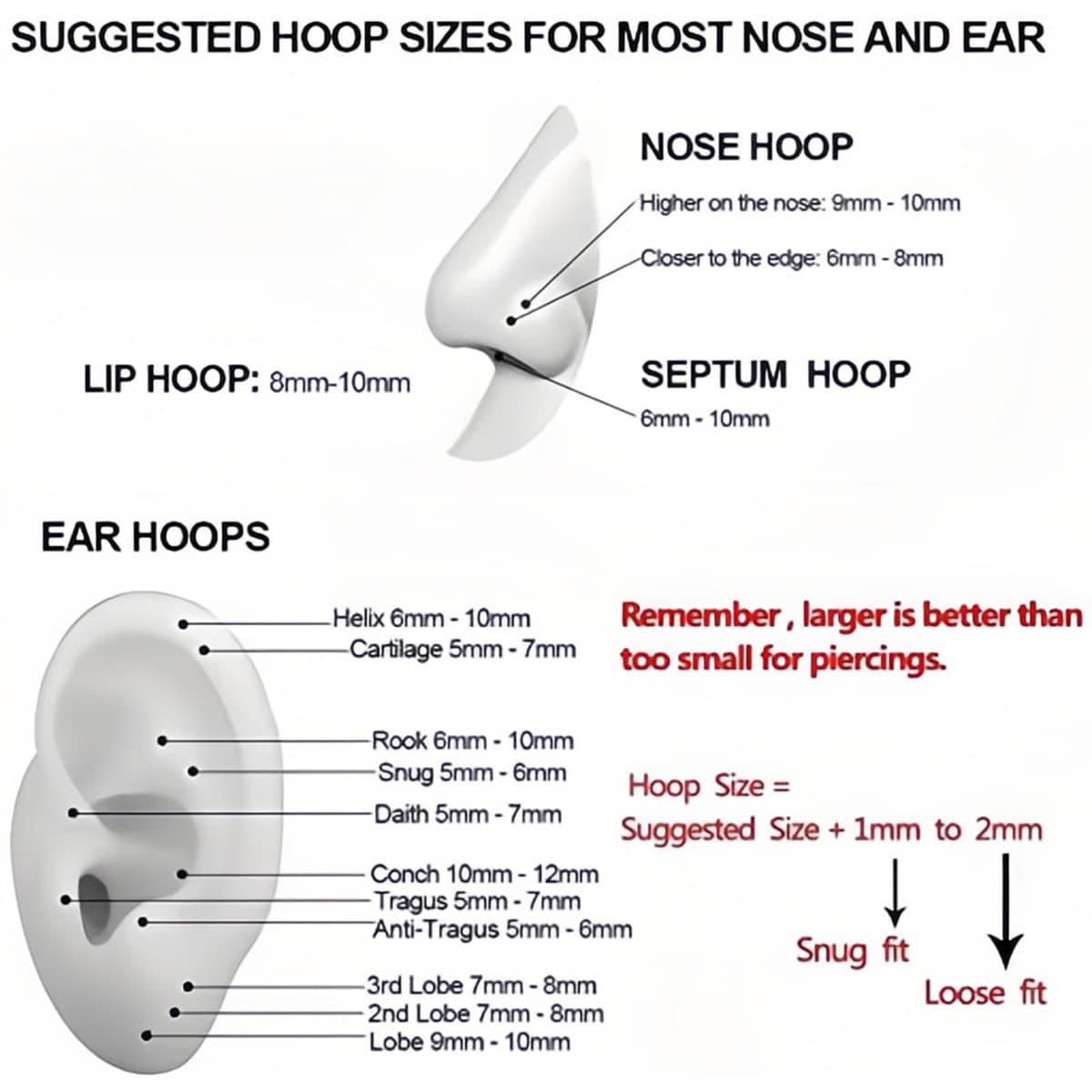 20G 18G 16G Titanium Nose Ring Hoop, Cartilage Hoop Earrings for Women Men Silver Gold Nose Ring Septum Ring Tragus Conch Helix Daith Lip Piercing Jewelry 6mm/7mm/8mm/9mm/10mm — view 6