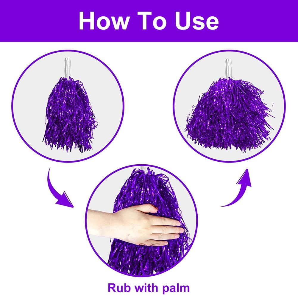 Pompones de porristas de lámina metálica, mango de palo de porristas, pompones de porristas flores de mano con asa, pompones se utilizan para juegos de pelota, bailes, fiestas de carnaval, fanáticos — view 3