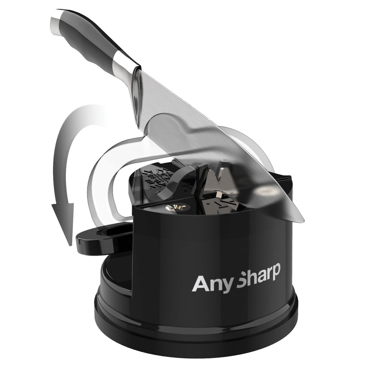 AnySharp Knife Sharpener, Hands-Free Safety, PowerGrip Suction, Safely Sharpens All Kitchen Knives, Ideal for Hardened Steel & Serrated, World's Best, Compact, One Size, Black — view 2