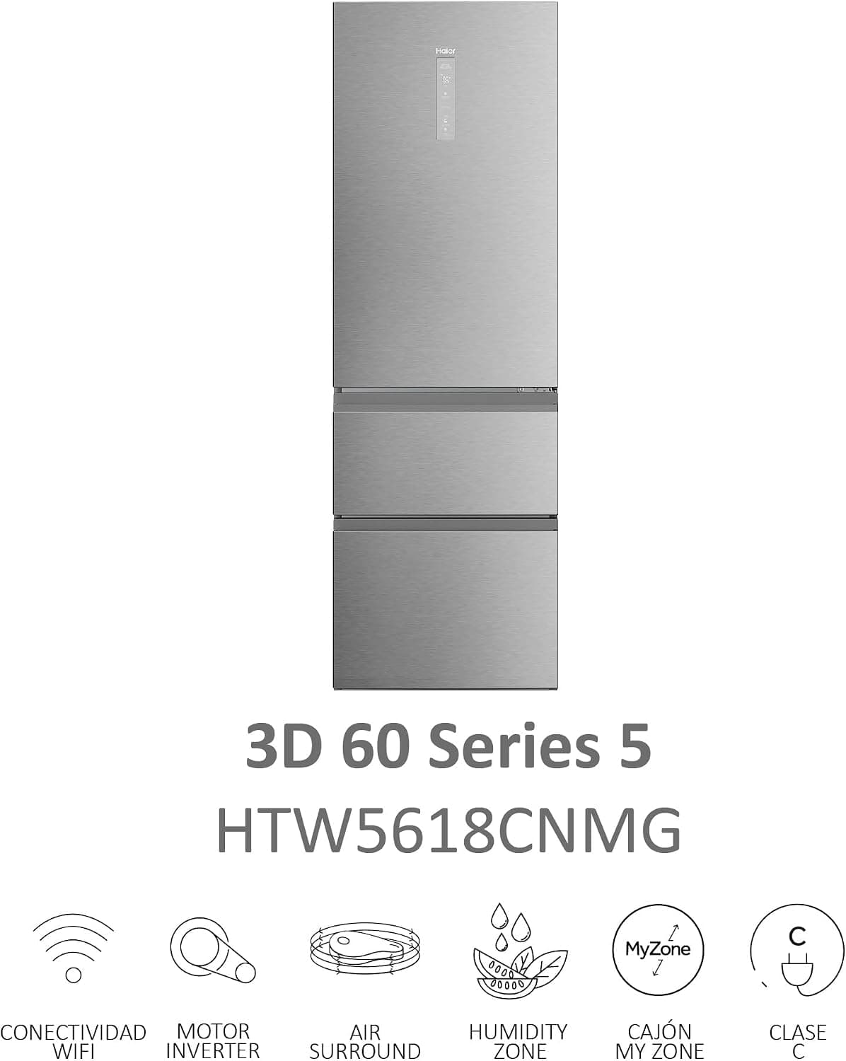 Haier 3D 60 Series 5 HTW5618CNMG - Frigorífico Combi, Cajones Direct Access, Circular AirFlow, WIFI, Tecnología ABT, Motor In