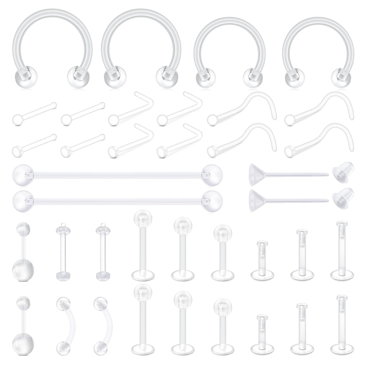 Piercing Retainer Set Clear Septum Ring Plastic Nose Studs Eyebrow Lip Labret Stud Septum Hoops Cartilage Industrial Tragus Earring Retainer For Surgery — view 9