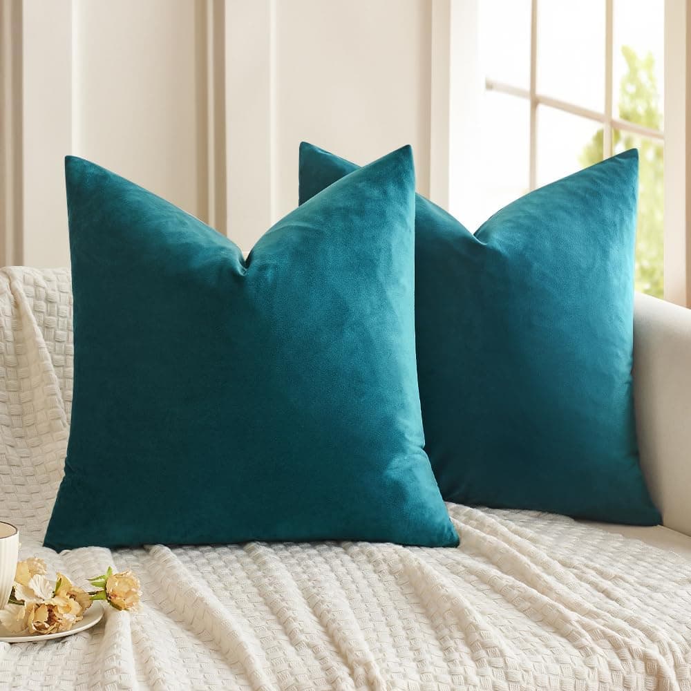 MIULEE Pack of 2 Fall Velvet Soft Solid Decorative Throw Pillow Covers Square Cushion Cases for Sofa Couch Bedroom Living Room Car Home Decor 18 x 18 Inch 45 x 45 cm Orange — view 30