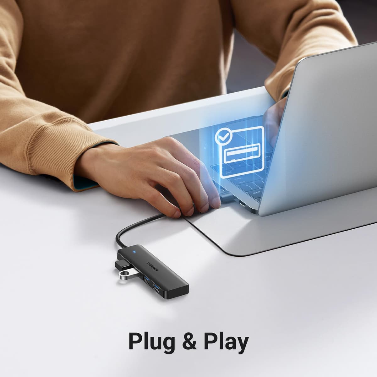 UGREEN Hub USB 3.0 con 4 Puertos Adaptador Ladron Multipuertos 5Gbps Alta Velocidad Compatible con MacBook Pro Air iMac Surface XPS PC Portátil Disco Duro Teclado Ratón PS5 (15cm) — view 4
