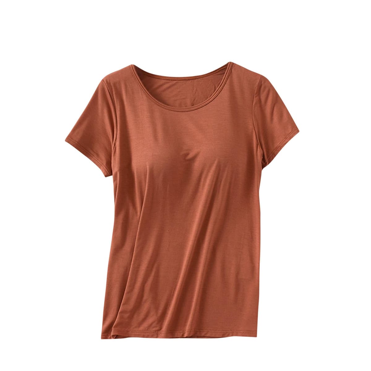 Womens Shirts with Built in Bra Short Sleeve Shirts Summer Casual Athletic Workout Yoga Shelf Bra Padded T Shirts Tops — view 9
