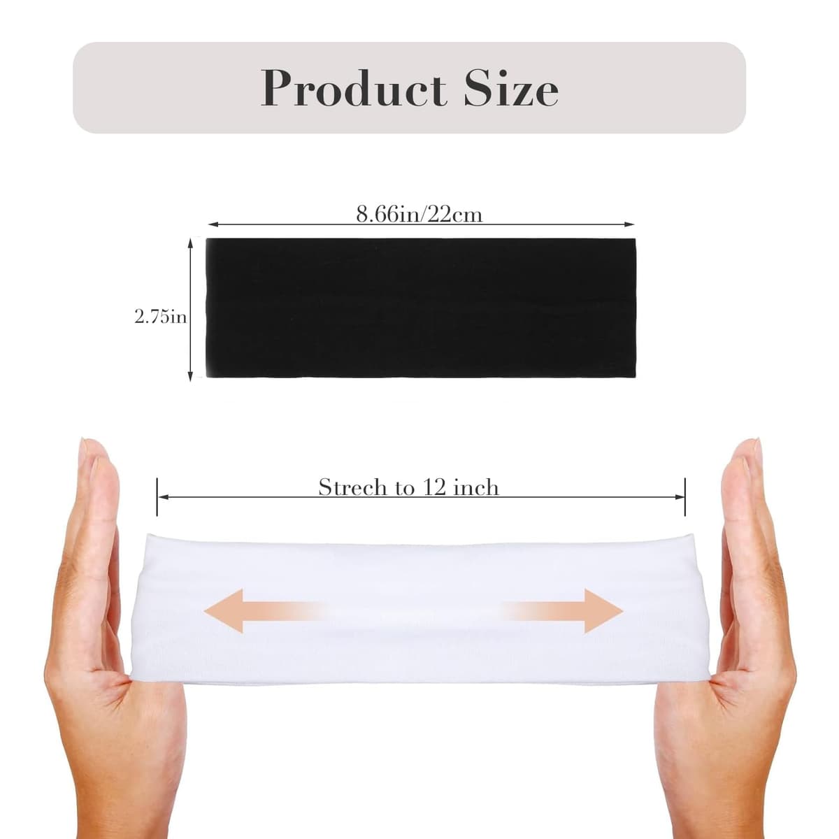 7cm Wide Black Headbands for Women Men, Yedtreg 2pack Fashion Head Bands for Women's Hair, Soft Fabric Stretchy Hair Bands for Makeup, Yoga, Running, Sports (Black/White) — view 4