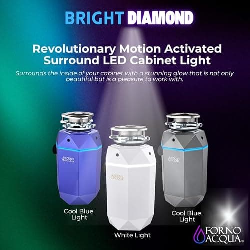 FORNO ACQUA BrightDiamond Black Onyx 1 HP Ultra-Quiet Garbage Disposal with Motion Sensor Light & Pre-Wired Air Switch