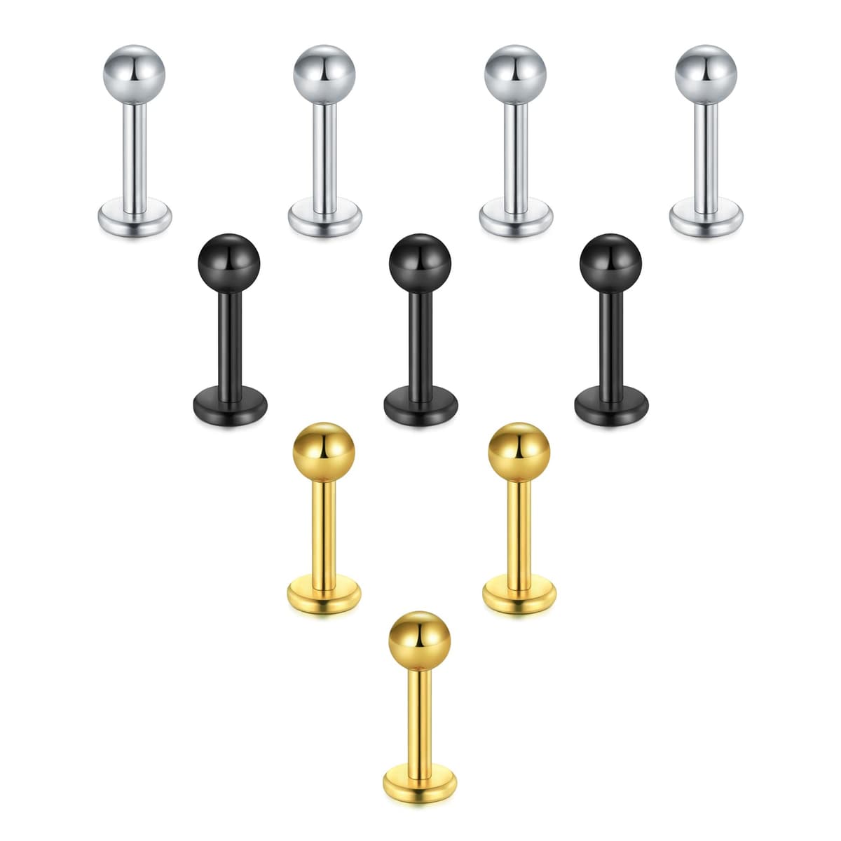 Briana Williams 10pcs 1.2mm 316L Acero Inoxidable Labret Labio Piercing Tragus Helix cartílago Pendiente Barbell Stud, 6-8 mm Longitud de la Barra — view 9