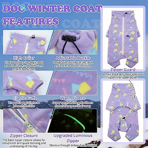 ROZKITCH Dog Fleece Coat, Pet Windproof Warm Cold Weather Jacket Vest with Luminous Zipper, Jumpsuit Apparel Outfit Clothes for Small Medium Large Dog Geometry L