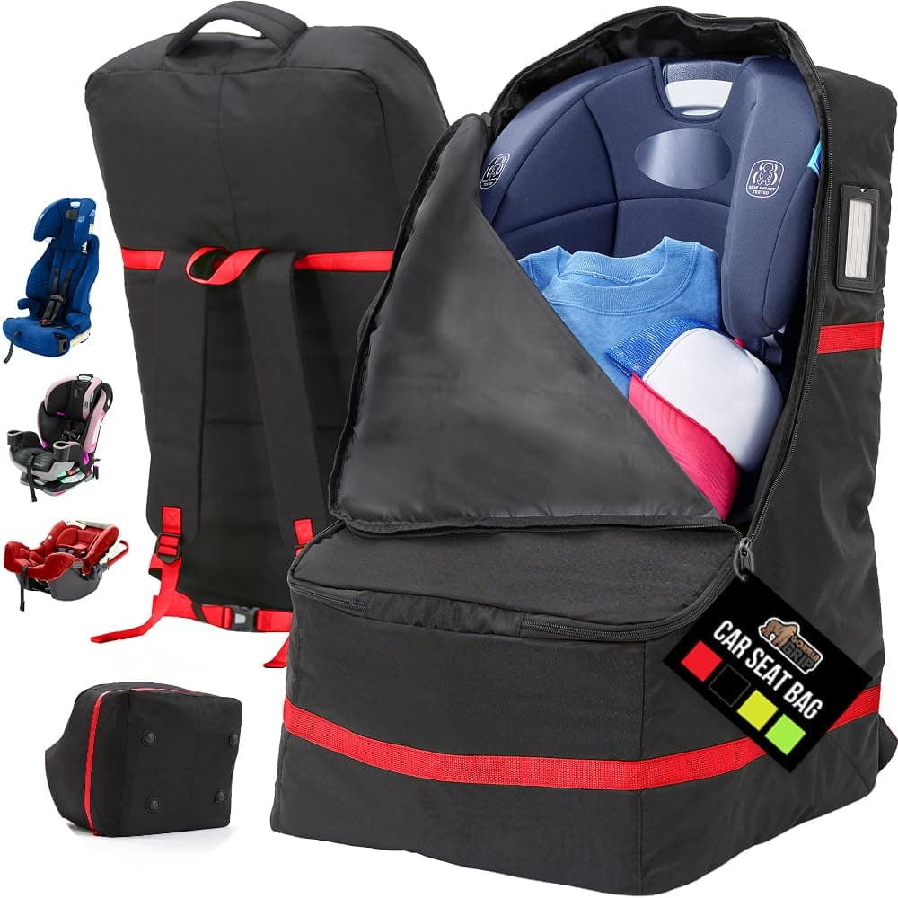 GORILLA GRIP Tear and Water Resistant Padded Car Seat Travel Bag for Airplane and Airport, Universal Fit Baby Carseat Bags, Holds Up to 50lbs, Handle & Shoulder Straps, Air Gate Check Carrier, Black — view 10