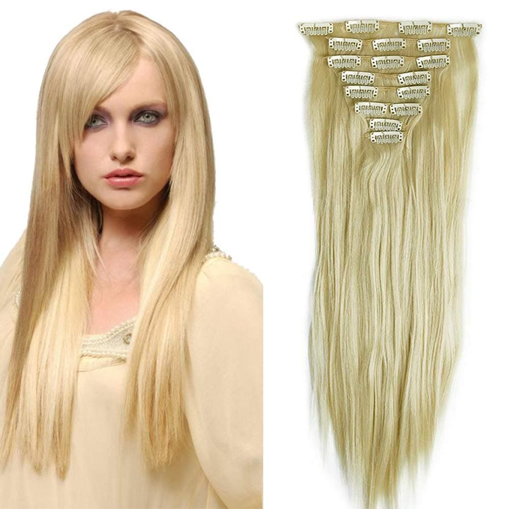 24"(60cm) SEGO Extensiones de Cabello Clip de Pelo Sintético Se Ve Natural 8 PCS [Sandy Rubio mezcla Blanqueador Rubio] Rizado Ondulado Largo Postizos Pelucas (140g) — view 44