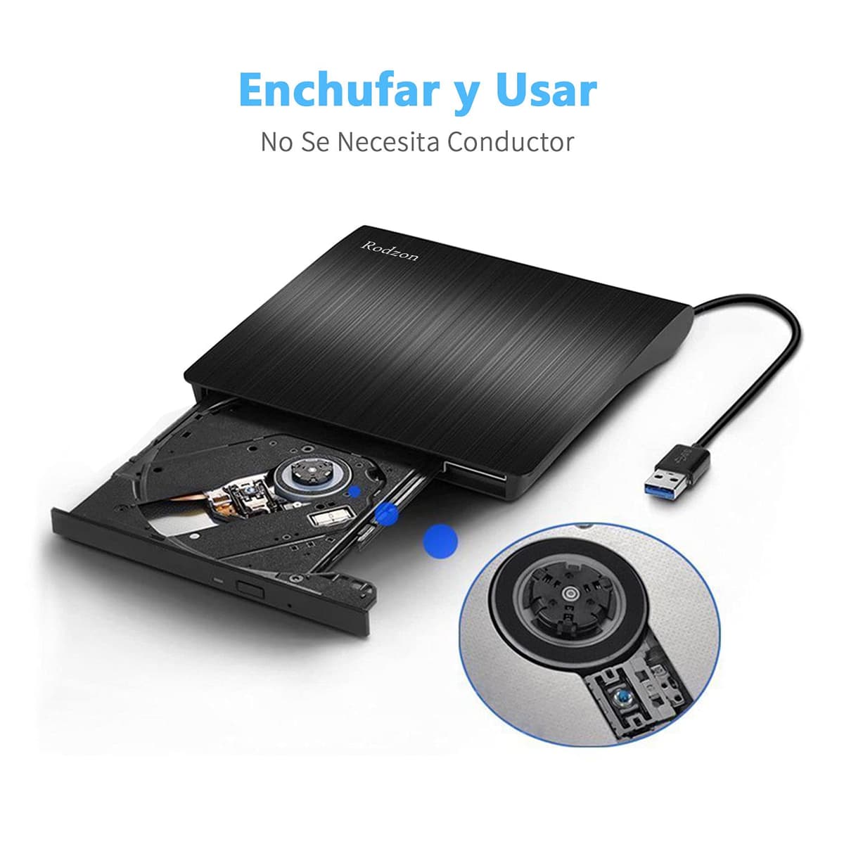 Rodzon Grabadora Externa USB 3.0, Unidades Portátil CD/DVD /-RW/ROM Estable con Lector/Quemador/Re - Quemador para Win 10/8 / 7 / XP/Vista/Linux/Mac OS — view 4