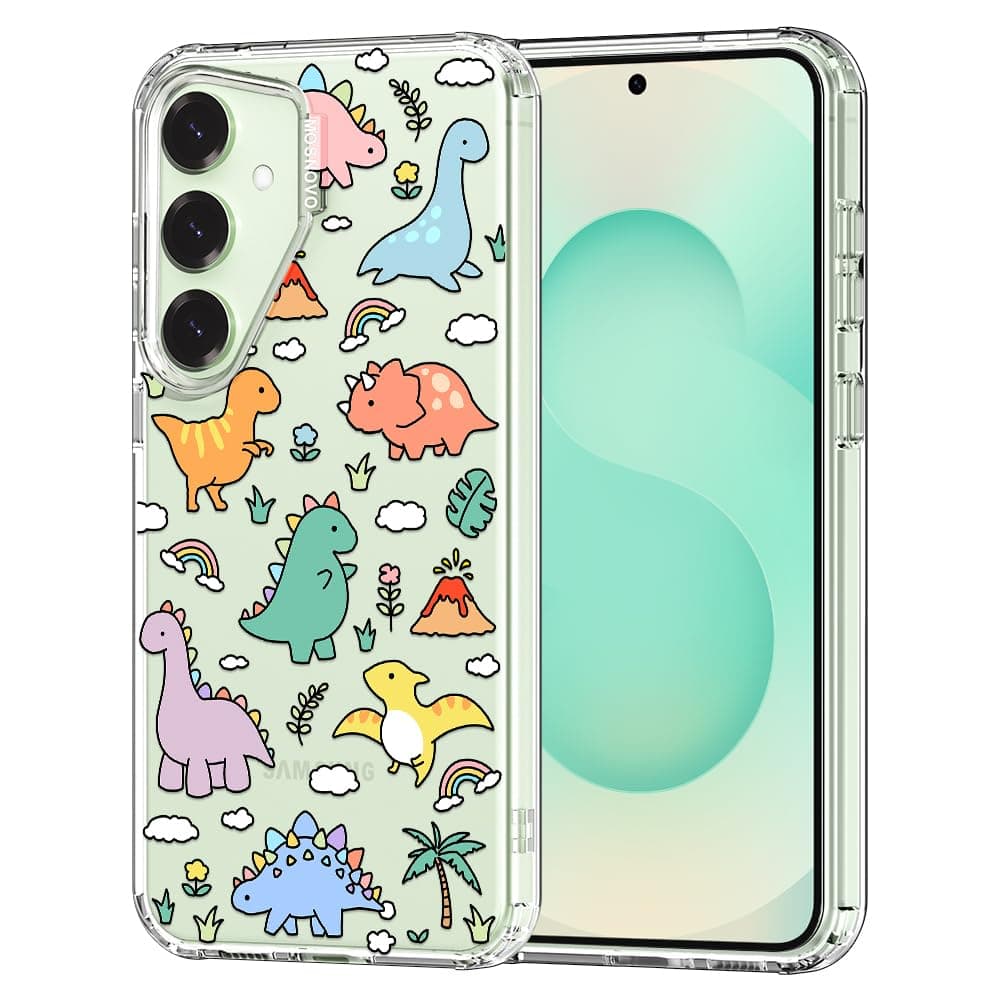 MOSNOVO Case for Samsung Galaxy S25 / Galaxy S24, [Buffertech 6.6ft Military-Grade Drop Protection] [Anti Peel Off Tech] Clear TPU Bumper Phone Case Cover Design - Dinosaur Land