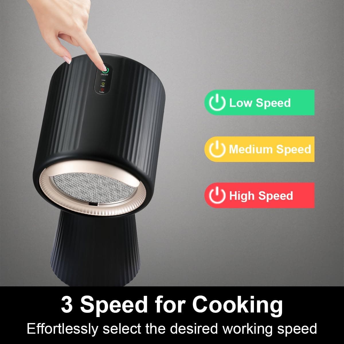 SNDOAS Portable Extractor Fan, 180m³/h Class A+ Desktop Cooker Hood, 3 Speed Recirculating Portable Mini Extractor Fan Kitchen, Touch Control, Black — view 3