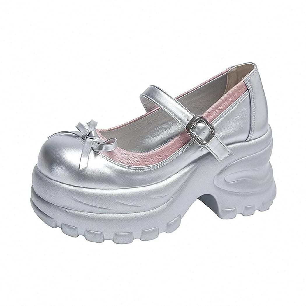 Womens Platform Mary Janes Shoes Sweet Toe Ankle Lolita Gothic Pumps Chunky Patent Leather — view 35