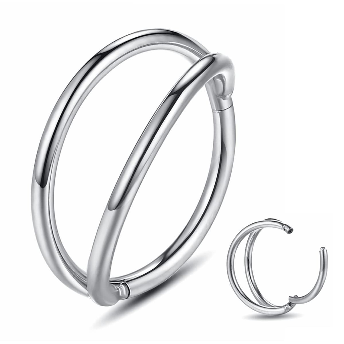 Yrogcu 20G 18G 16G 14G Single/Double Hoop Stainless-Steel Seamless-Hinged-Piercing Segment-Clicker Nose-Ring-Hoop : Diameter 6mm 8mm 10mm 12mm Cartilage Earrings — view 39