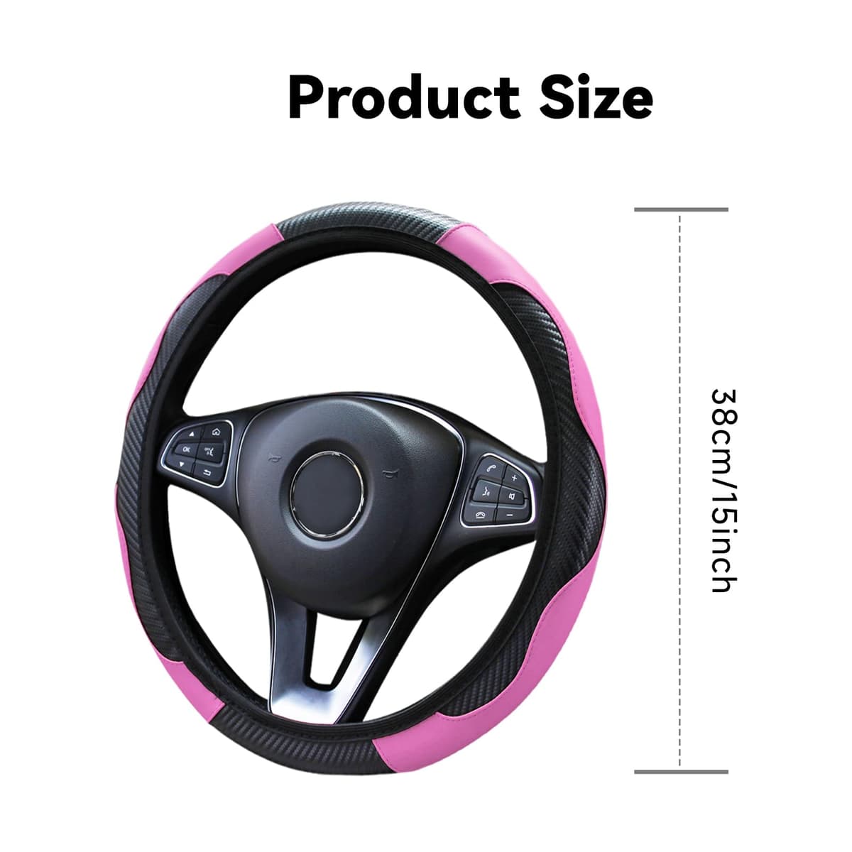 Elegant Pink Steering Wheel Cover for Cars, Universal 14.5-15 Inch Stretchable Design, Soft Leather Car Steering Wheel Cover, Anti-Slip, Breathable Steering Wheel Protector Cover — view 3